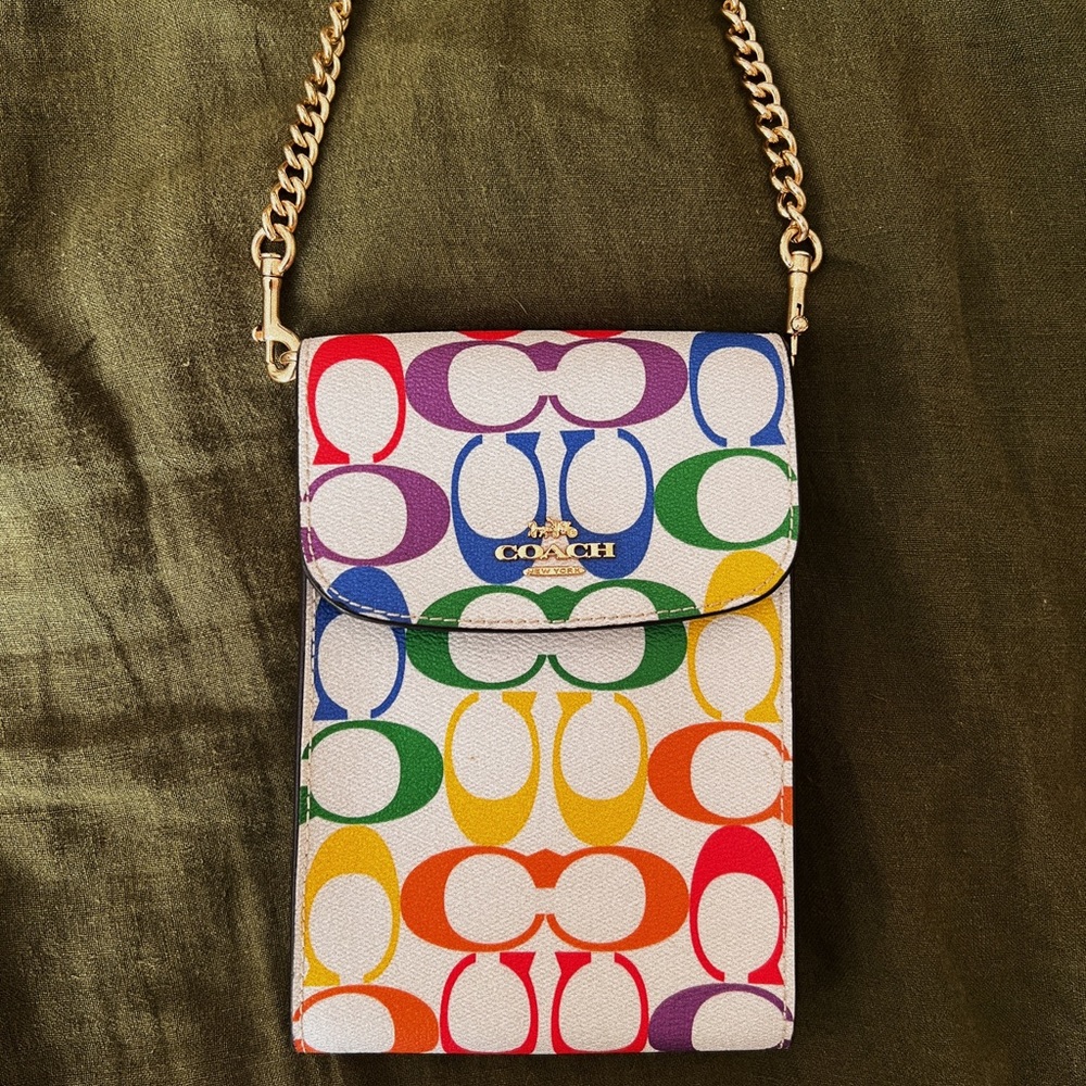 Coach Signature Phone Crossbody Bag Rainbow Gem